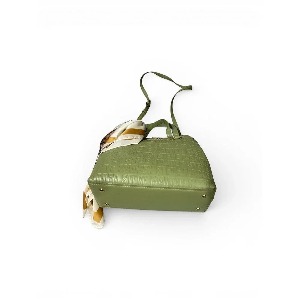 Steve Madden Satchel Womens Olive Green NWT Embossed Logo Scarf Crossbody Medium